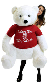 I Love You This Much Life Size Stuffed White Teddy Bear,  3 Feet Tall and 3 Feet Wide