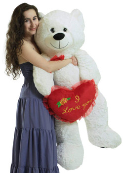 Giant White Teddy Bear 52 Inch Soft Big Plush Bear Holds I Love You Heart Pillow