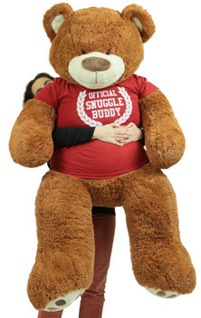 5 Foot Giant Brown Teddy Bear Soft 60 Inch, Wears Removable T-shirt Official Snuggle Buddy