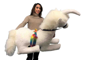 American Made White Giant Stuffed Unicorn Soft 4 Feet Wide, 3 Feet Tall