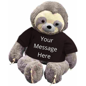 Personalized giant stuffed sloth 7 feet tall wearing a removable black t-shirt with your text on it's shirt Personalized giant stuffed sloth 7 feet tall wearing a removable black t-shirt with your text on it's shirt