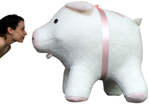 American Made Giant Stuffed Pig 40 Inch Soft White with Pink Accents 3 Feet Wide Made in USA