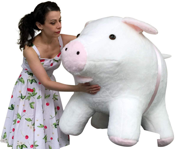 Gigantic stuffed pig white color huge plush animal made in the USA by Big Plush