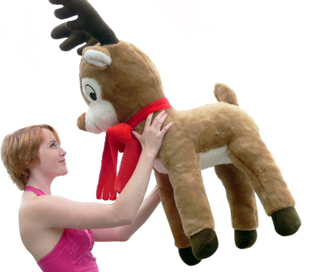 American Made Life size 4 feet-tall Big Plush Reindeer Wearing Red Scarf - Jumbo Christmas Winter Deer