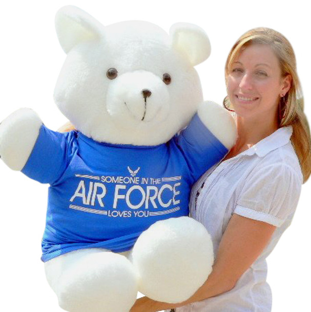 American Made Giant Teddy Bear 36 Inches Soft, Wears Removable T Shirt Someone in the Air Force Loves You