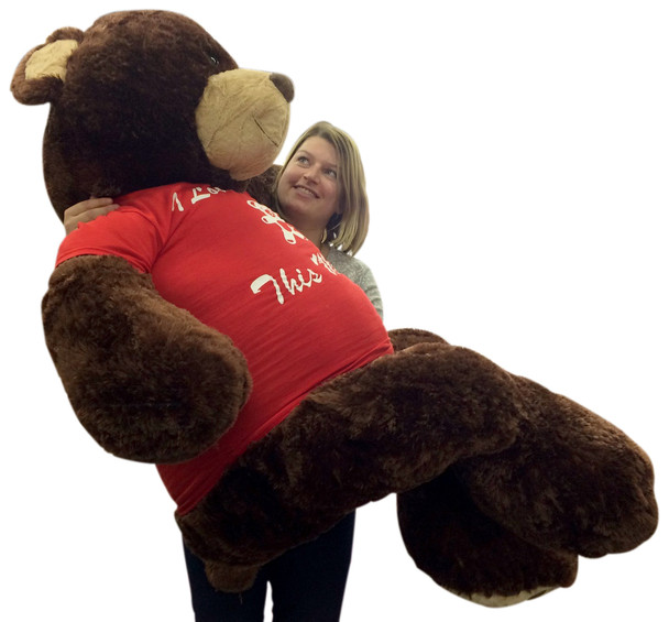  5 Foot Giant Teddy Bear Soft Brown 60 Inches, Wears Removable T-shirt I Love You This Much