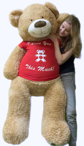 5 Foot Giant Teddy Bear Soft 60 Inch, Wears Removable T-shirt I LOVE YOU THIS MUCH