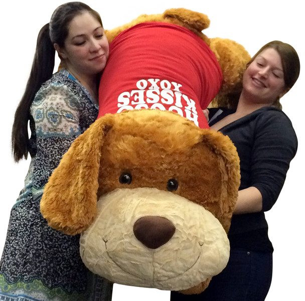 Big Plush Dog Huge 5 Foot Long Valentine's Day Giant Stuffed Animal Soft Wears HUGS AND KISSES XO XO T-Shirt