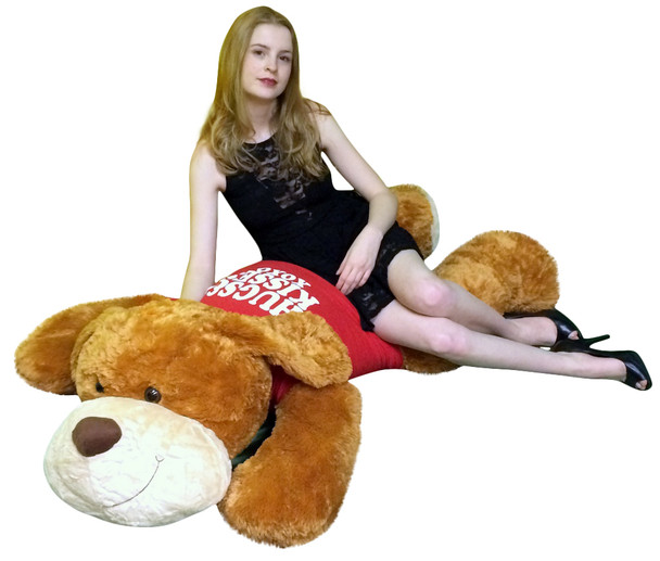 Big Plush Dog Huge 5 Foot Long Valentine's Day Giant Stuffed Animal Soft Wears HUGS AND KISSES XO XO T-Shirt