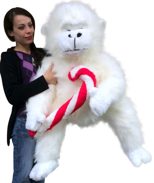 Giant Stuffed Christmas Gorilla With Big Plush Candy Cane, American Made 40 inch Soft Plush