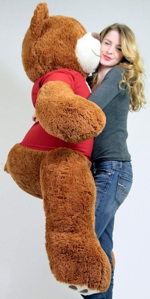 Big Plush Giant 5 Foot Teddy Bear Caramel Color Wears Tshirt LET ME BE YOUR TEDDY