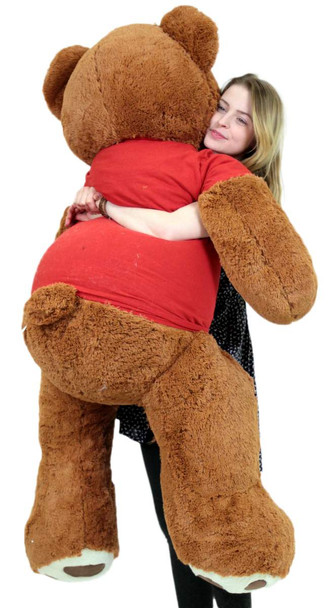 Happy Birthday 5 Foot Big Plush Giant Teddy Bear Soft Cinnamon Color Wears Tshirt