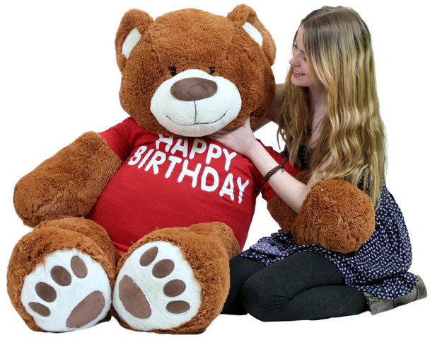 Joyeux Anniversaire 5 Pieds Gros Ours En Peluche Geant Couleur Cannelle Douce Porte Un T Shirt Gros Ours En Peluche Geants Personnalises Animaux En Peluche Personnalises