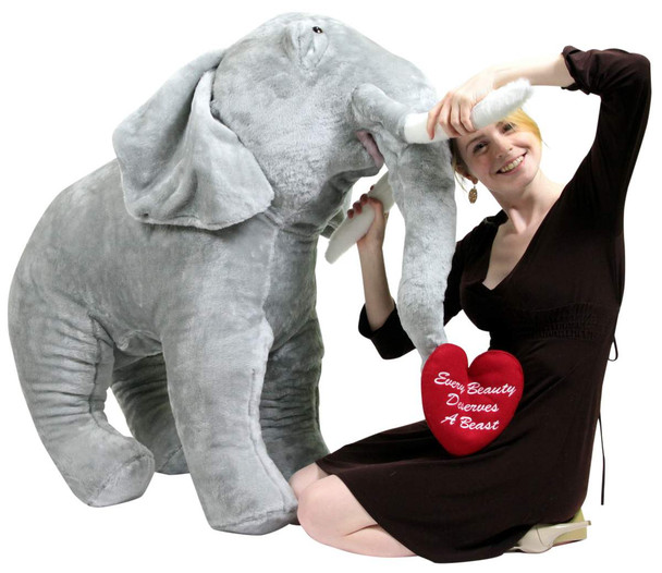 Giant Stuffed Valentine Elephant 48 Inches Holds Heart that Reads Every Beauty Deserves A Beast, Made in USA  Enormous Stuffed Animal to Show You Care
