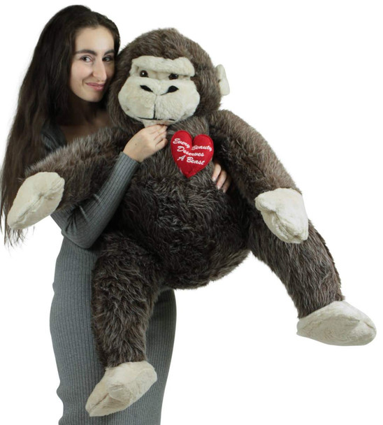 American Made Giant Stuffed Love Monkey 40 inch Brown Soft, Holds Heart Every Beauty Deserves a Beast