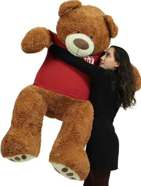 Get Well Soon Giant Teddy Bear 5 ft Soft 60 Inch, Wears Removable T-shirt Get Well Soon, Cookie Dough Color