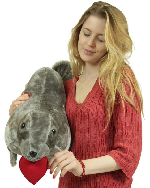 Big Plush Sea Lion With Heart In Mouth to Express Love, 30 Inch Soft Jumbo Stuffed Animal