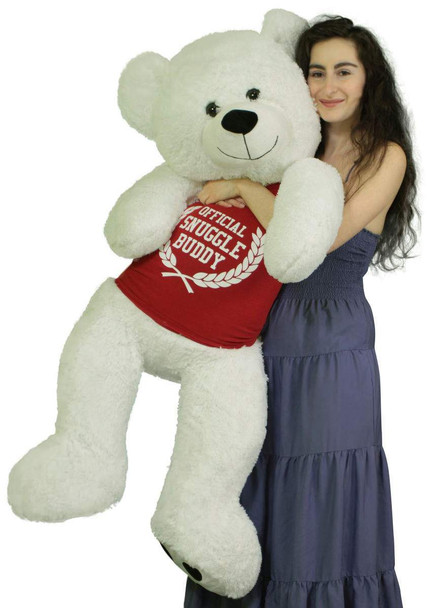 Giant White Teddy Bear 52 Inch Soft, Wears Removable T-shirt Official Snuggle Buddy