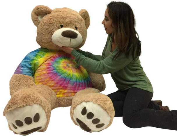 Big Plush Giant Teddy Bear 5 Feet Tall Wears Removable Tie Dye T-shirt, Soft Smiling Big Teddybear 5 Foot Bear Ultra Premium Quality