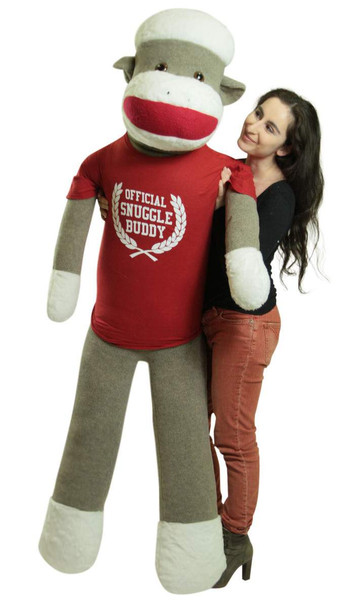 American Made Giant Plush Sock Monkey 5 Feet Tall Soft, Wears Removable Tshirt Official Snuggle Buddy