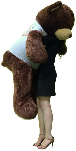 Customized T-shirt on Big Plush 5 Foot Brown Teddy Bear, Shirt is Custom Imprinted with Your Text