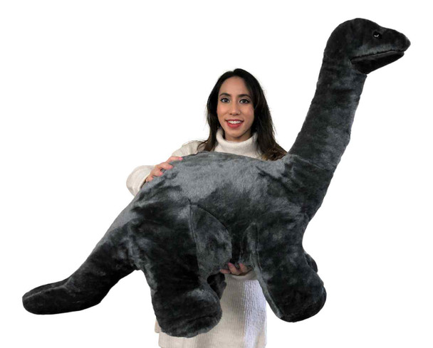 American Made Giant Stuffed Gray Dinosaur Soft Plush Brontosaurus 48 inches wide 30 inches tall Made in the USA