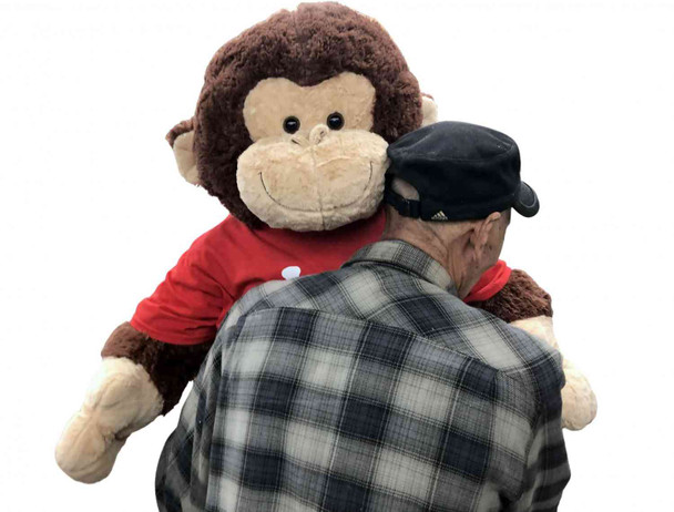I Love You Giant Stuffed Monkey 4 Feet Tall Soft Brown Large Plush Ape wears T-Shirt 48 Inches New - Big Plush® 