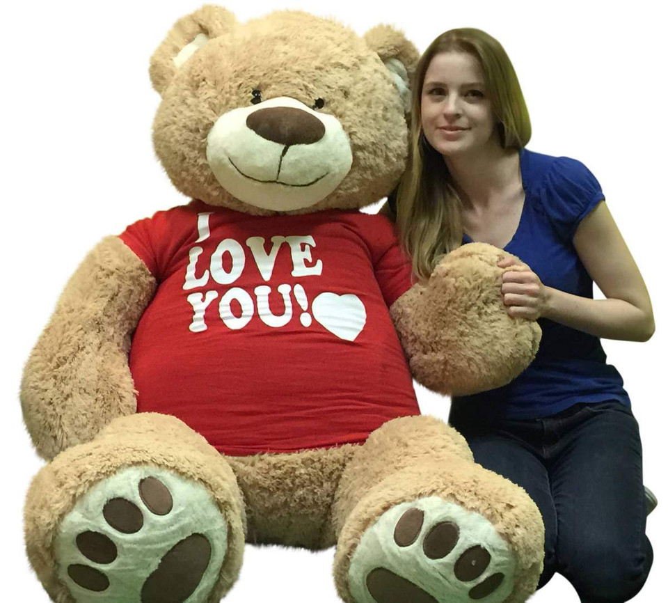 Giant 5 Foot Teddy Bear - 60 Inch Brown Plush Bear With "HE LOVES ME" T-Shirt, Huge Stuffed Animal