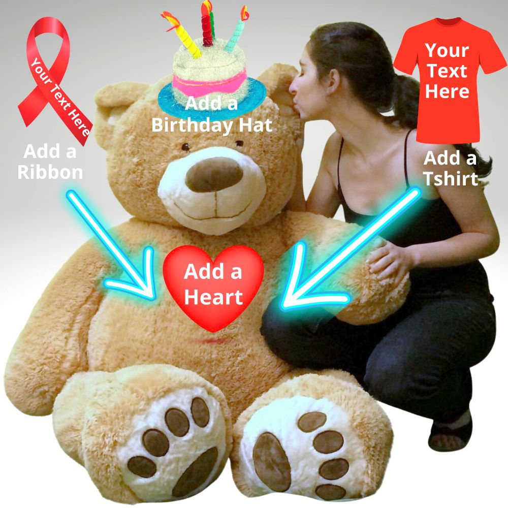 Shop now for our best selling giant 5ft teddy bear that you can easily custom personalize and send as a huge gift of your love