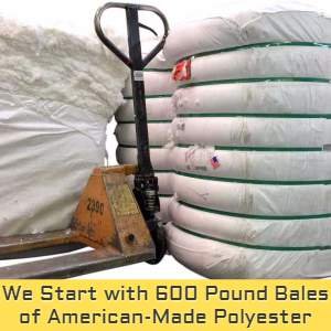 Big Plush uses premium American-made bales of polyester fiberfill that weigh over 600 pounds each, and then blends it perfectly for premium softness, weight and density.