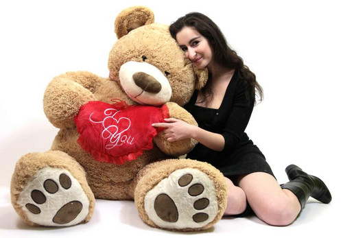 Grande cuore di peluche personalizzato su orsacchiotto gigante da 5 piedi,  il cuore sul petto è personalizzato con il tuo messaggio - Grandi  orsacchiotti giganti di peluche personalizzati Animali di peluche  personalizzati