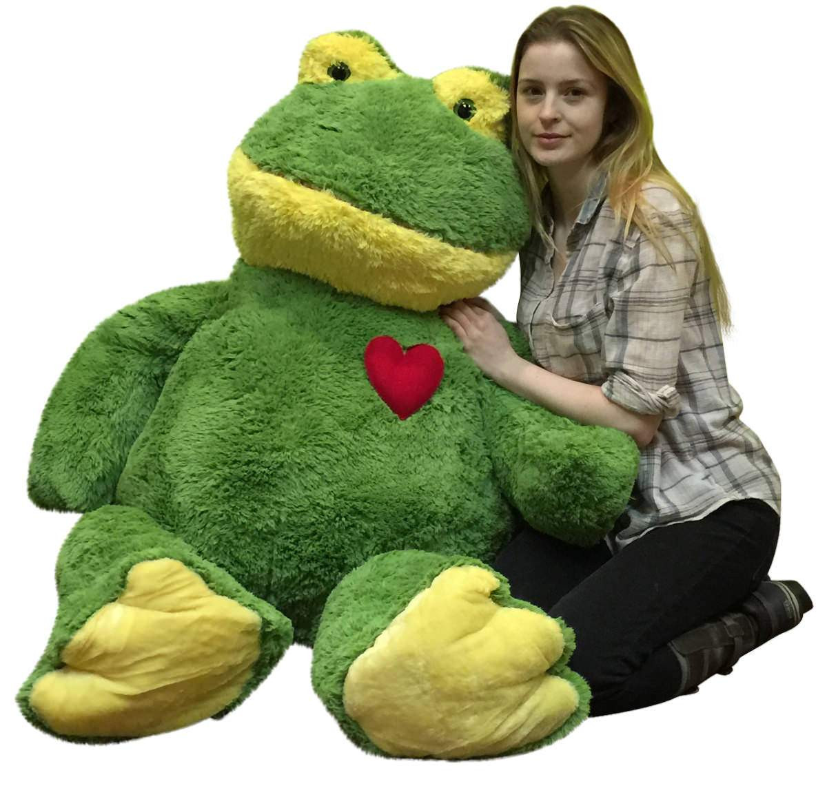 Giant Stuffed Frog 48 Inch Soft 4 Foot Plush Animal, Heart on