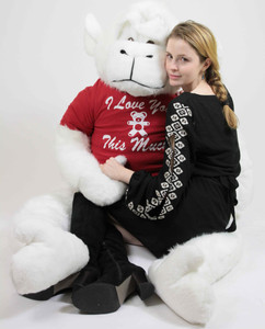 American Made 6 Foot Giant Stuffed White Gorilla wears t-shirt  I Love You This Much