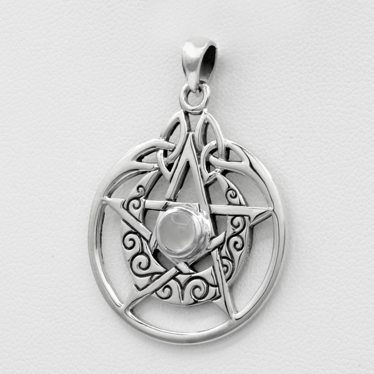 Sterling Silver Crescent Moon Pentacle Pentagram Circle