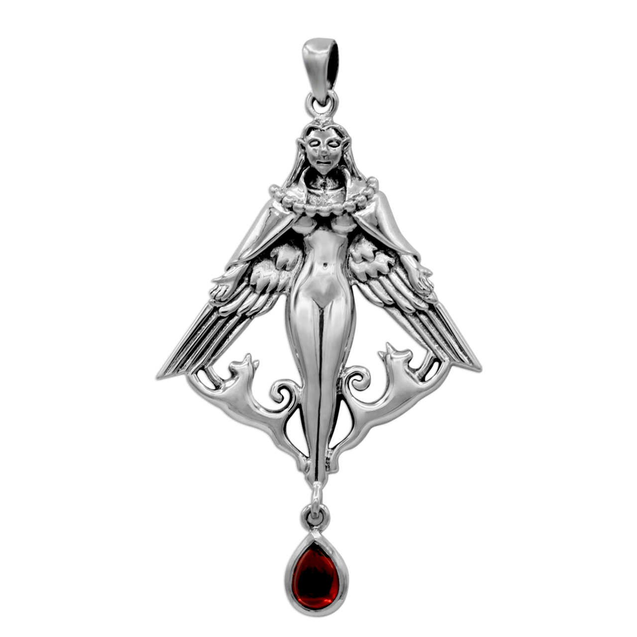 Sterling Silver Norse Goddess Freya Pendant Garnet Jewelry