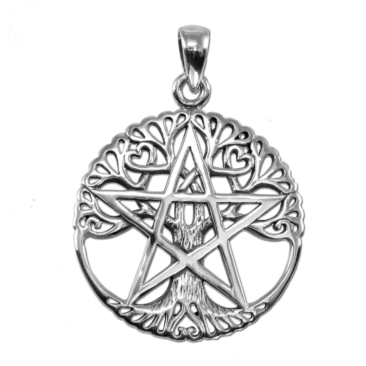 Sterling Silver Cut Out Tree Pentacle Pendant