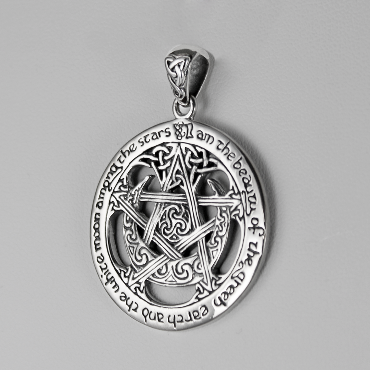 Sterling Silver Extra large Cut Out Moon Pentacle Pendant