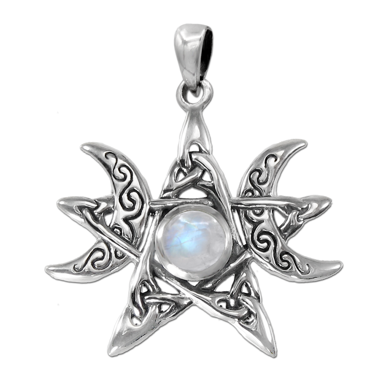 オーダー分≫≫≫moon様 Sterling Silver Moon Phase Pendant with Rainbow Moonstone
