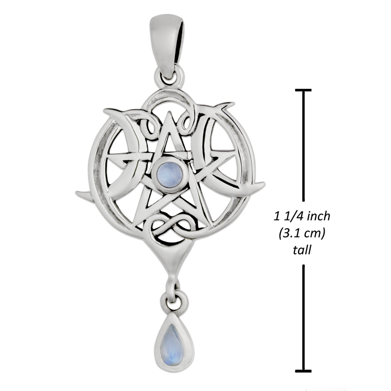 Sterling Silver Small Heart Pentacle Pendant with Rainbow Moonstone