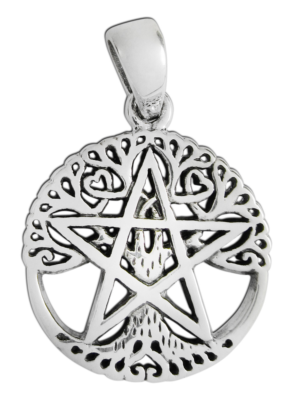 Sterling Silver Cut Out Tree Pentacle Pentagram Pendant Wicca Pagan Jewelry