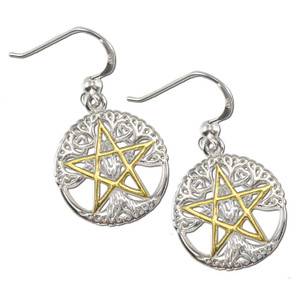 Sterling Silver Vermeil Cut Tree Pentacle Earrings Sterling Silver Vermeil Cut Tree Pentacle Earrings
