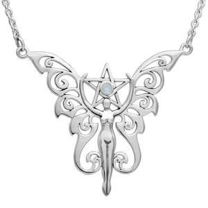 Sterling Silver Dancing Faerie Necklace Rainbow Moonstone