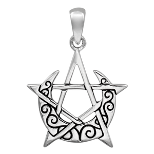 Sterling Silver Small Crescent Moon Pentacle Pendant Sterling Silver Small Crescent Moon Pentacle Pendant