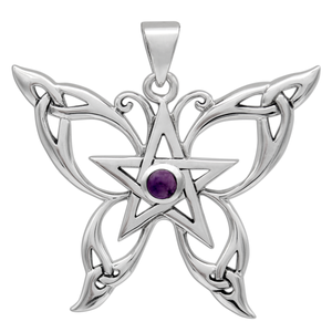 Sterling Silver Butterfly Pentacle Pendant with Amethyst Sterling Silver Butterfly Pentacle Pendant with Amethyst