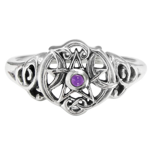 Sterling Silver Heart Pentacle Ring with Amethyst Sterling Silver Heart Pentacle Ring with Amethyst