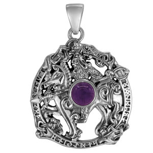 Sterling Silver Odin Sleipnir Pendant with Amethyst Sterling Silver Odin Sleipnir Pendant with Amethyst