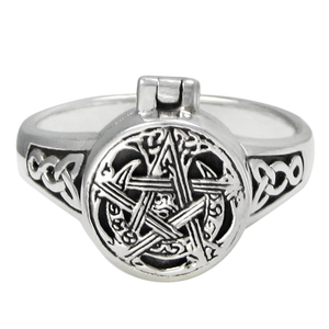 Sterling Silver Moon Pentacle Poison Locket Ring Sterling Silver Moon Pentacle Poison Locket Ring