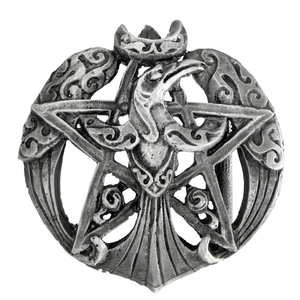 Pewter Crescent Raven Pentacle Belt Buckle Pewter Crescent Raven Pentacle Belt Buckle