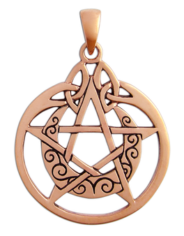 Copper Crescent Moon Pentacle Pendant with Circle