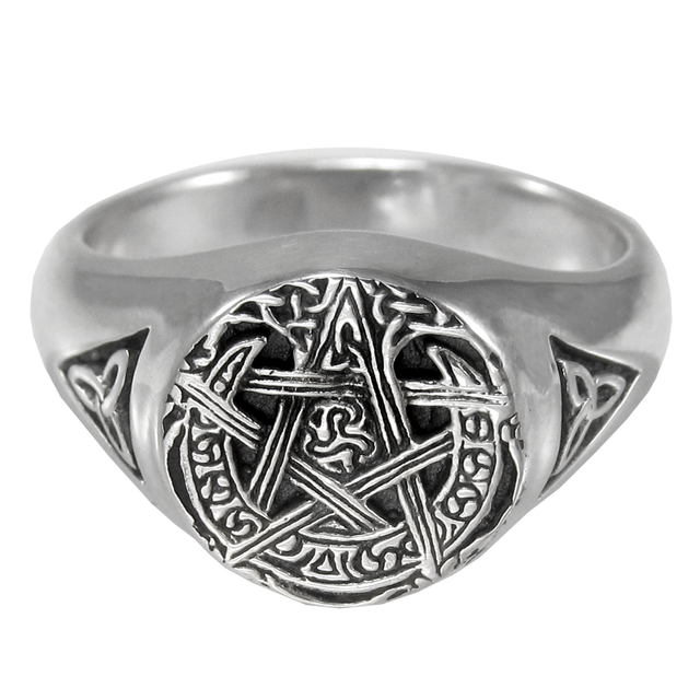 Crescent Moon Pentacle Pendant - .925 Sterling Silver Wiccan Celtic Witchcraft Jewelry, 1 1/8 Inch - View #9